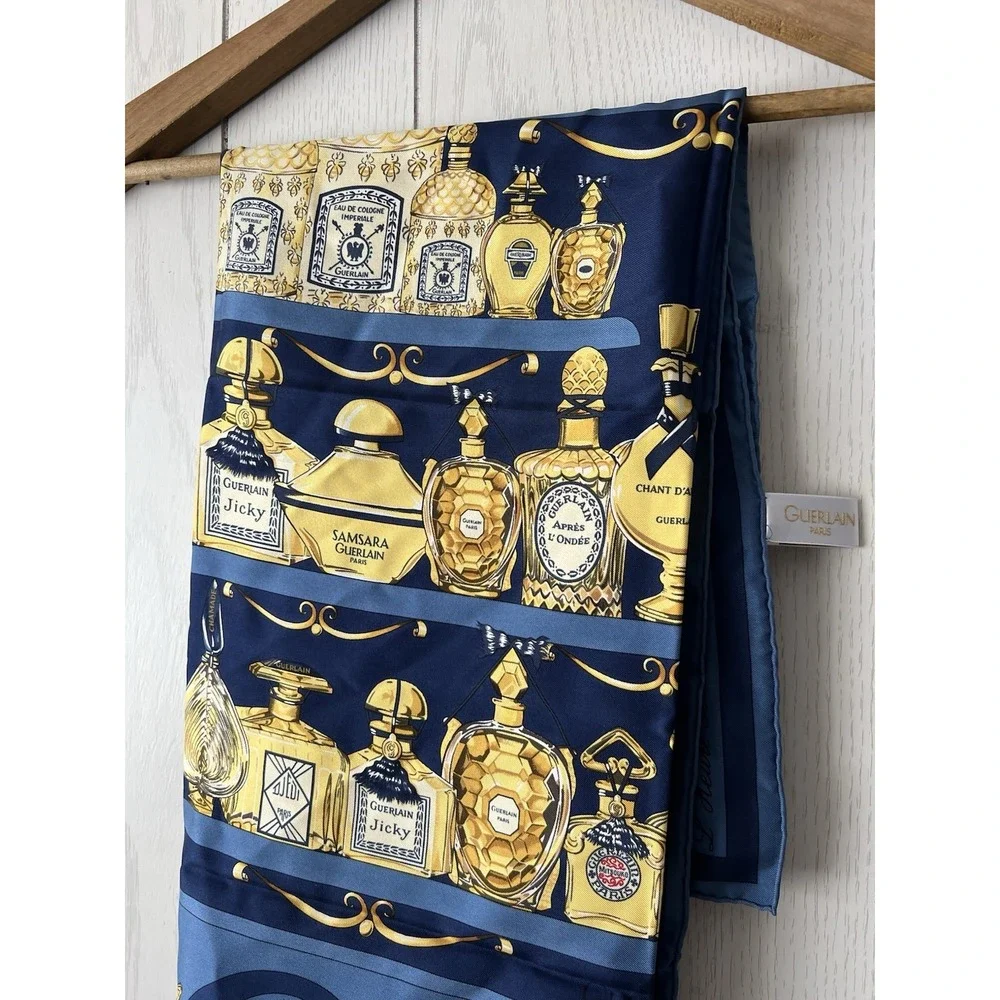 Vintage Guerlain Silk Scarf Perfume Bottle Print Made In France - 35.5